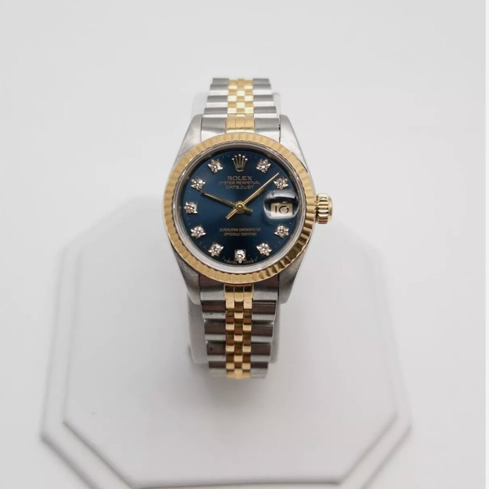ROLEX BLUE FACTORY DIAMOND DIAL 18k LADIES WATCH